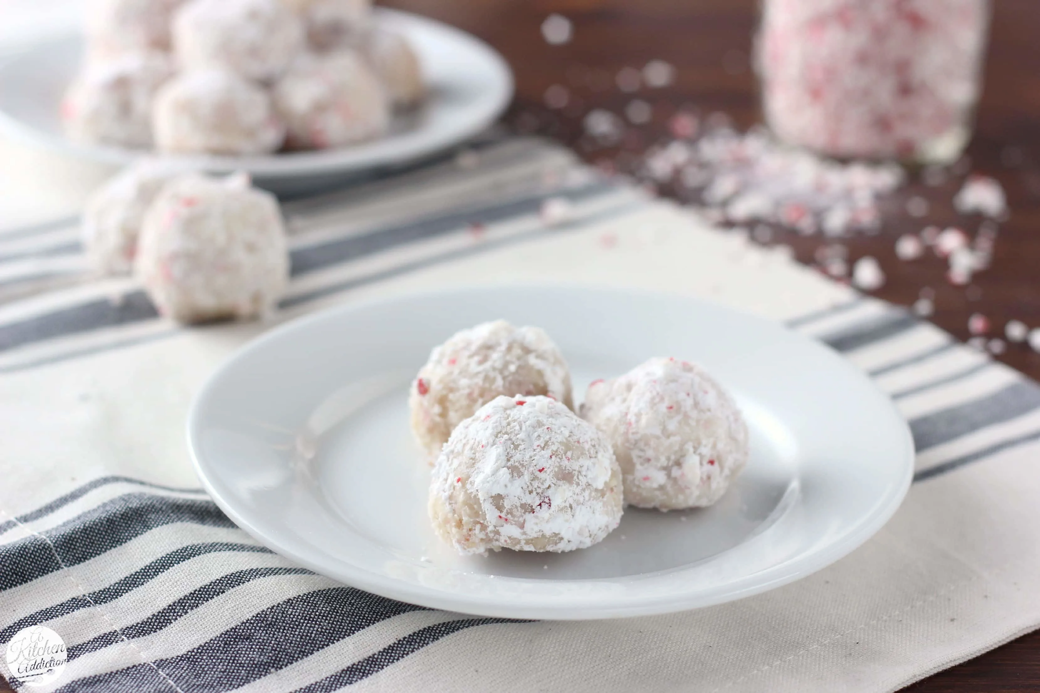 Easy Peppermint Crunch Snowball Cookies Recipe from A Kitchen Addiction