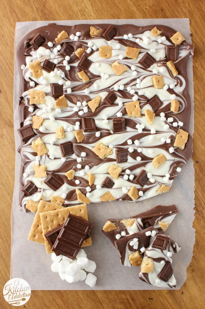 Triple Chocolate Smores Bark Recipe l www.a-kitchen-addiction.com