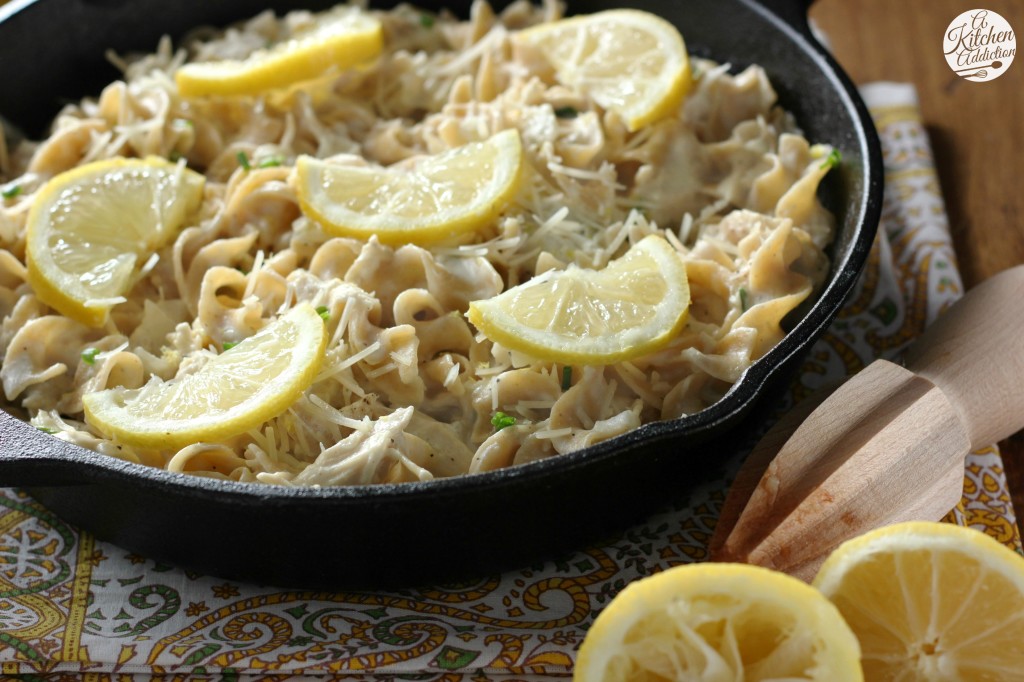 Lemony Chicken and Chives Noodle Skillet l www.a-kitchen-addiction.com