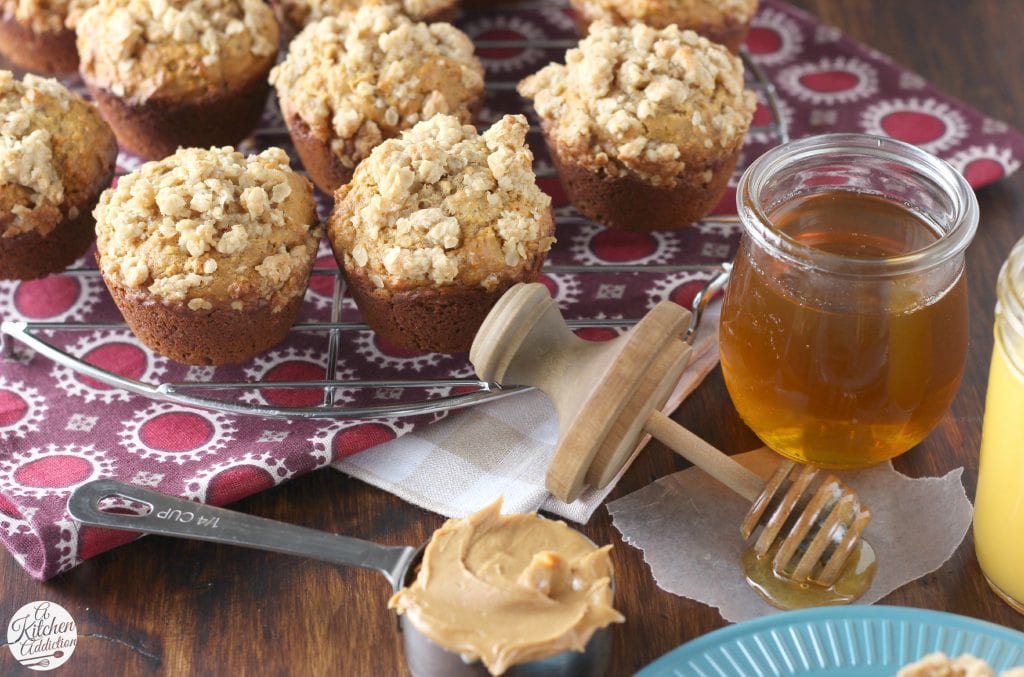Healthier Peanut Butter Honey Oat Muffins l www.a-kitchen-addiction.com