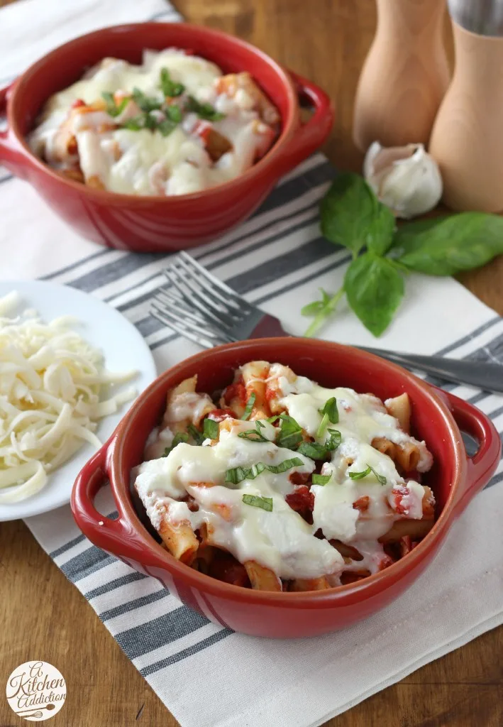 Slow Cooker Easy Baked Ziti Recipe from A Kitchen Addiction