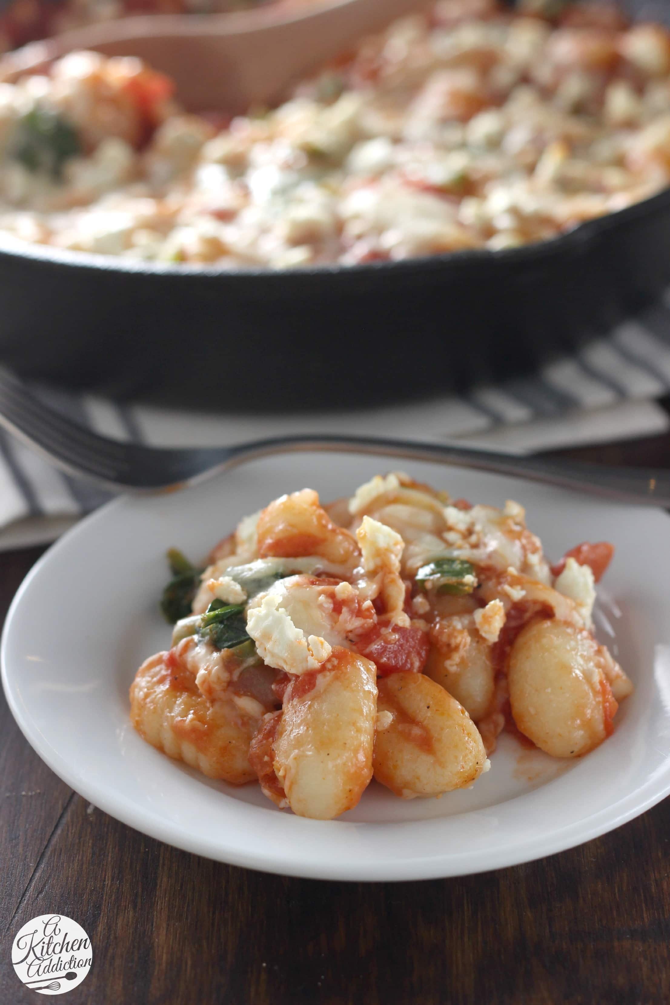 Cheesy Gnocchi Skillet with Tomatoes and Spinach - A Kitchen Addiction