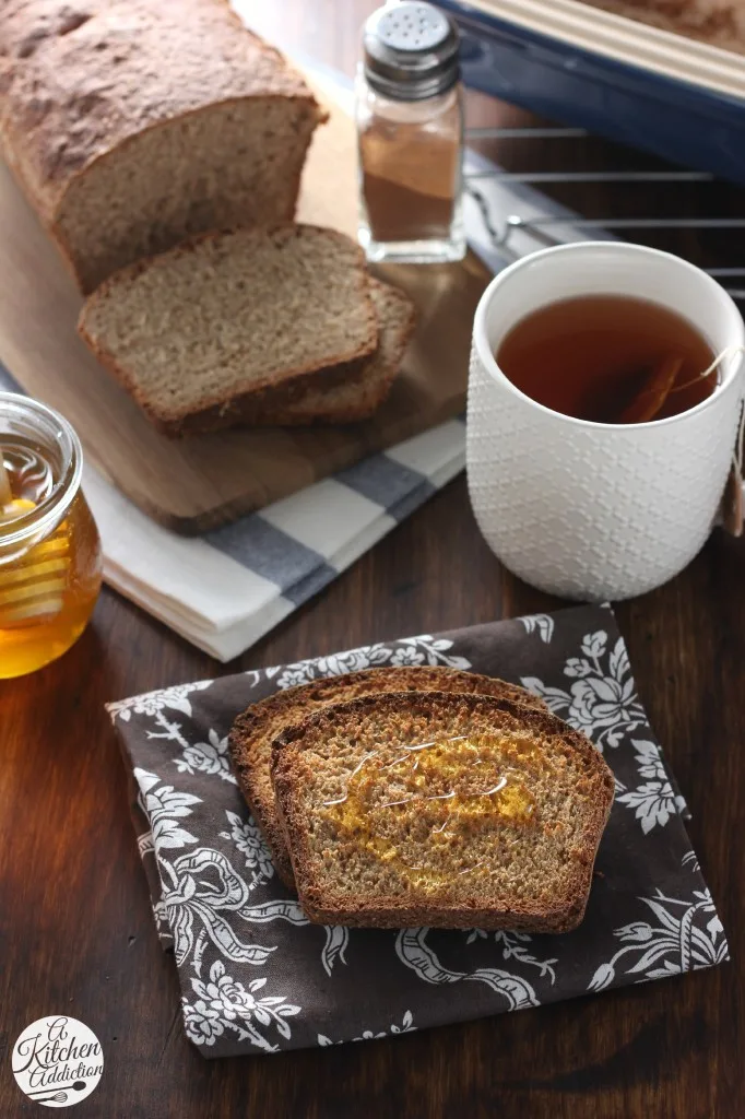 Easy Cinnamon Honey Wheat English Muffin Bread from A Kitchen Addiction