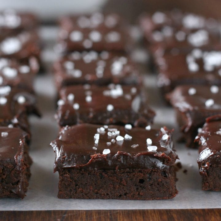 Fudgy Flourless Brownies with Rich Sea Salt Ganache from A Kitchen Addiction