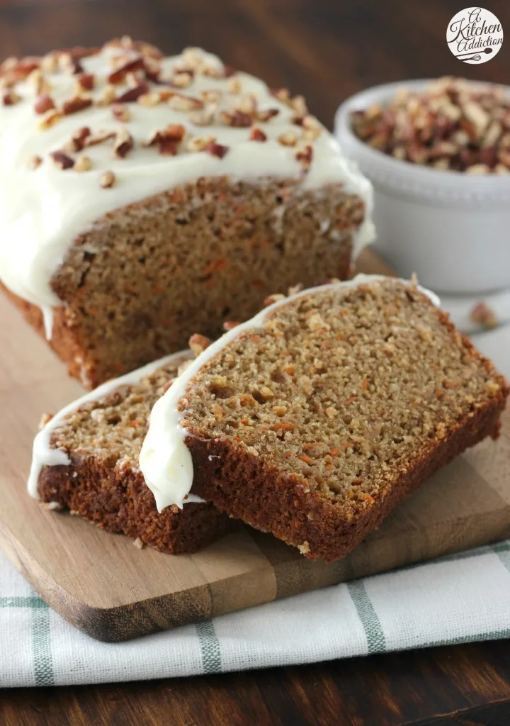 Carrot Cake Quick Bread with Cream Cheese Frosting Recipe l www.a-kitchen-addiction.com @akitchenaddict