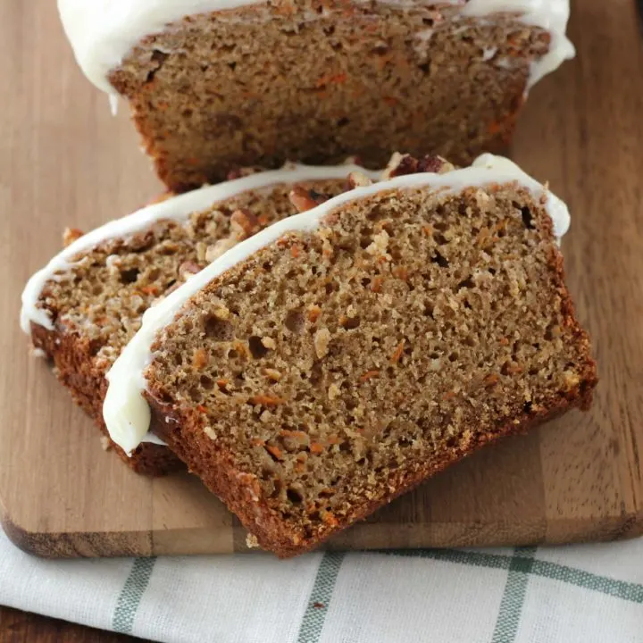 Carrot Cake Quick Bread with Cream Cheese Frosting Recipe from A Kitchen Addiction