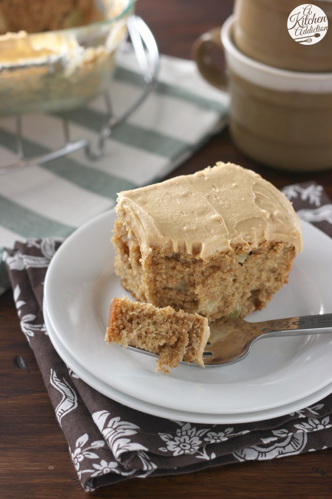 Peanut Butter Apple Snack Cake with Peanut Butter Frosting l www.a-kitchen-addiction.com