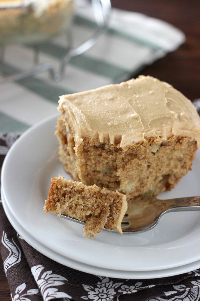 Peanut Butter Apple Snack Cake with Peanut Butter Frosting l www.a-kitchen-addiction.com