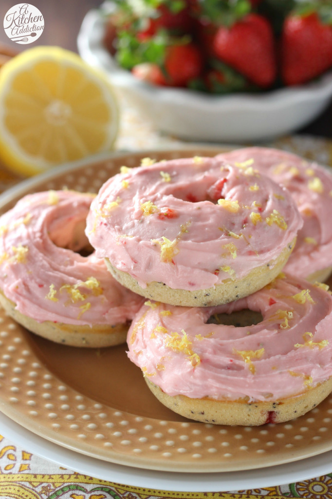 Strawberry Lemon Poppyseed Donuts with Fresh Strawberry Frosting from A Kitchen Addiction @akitchenaddict