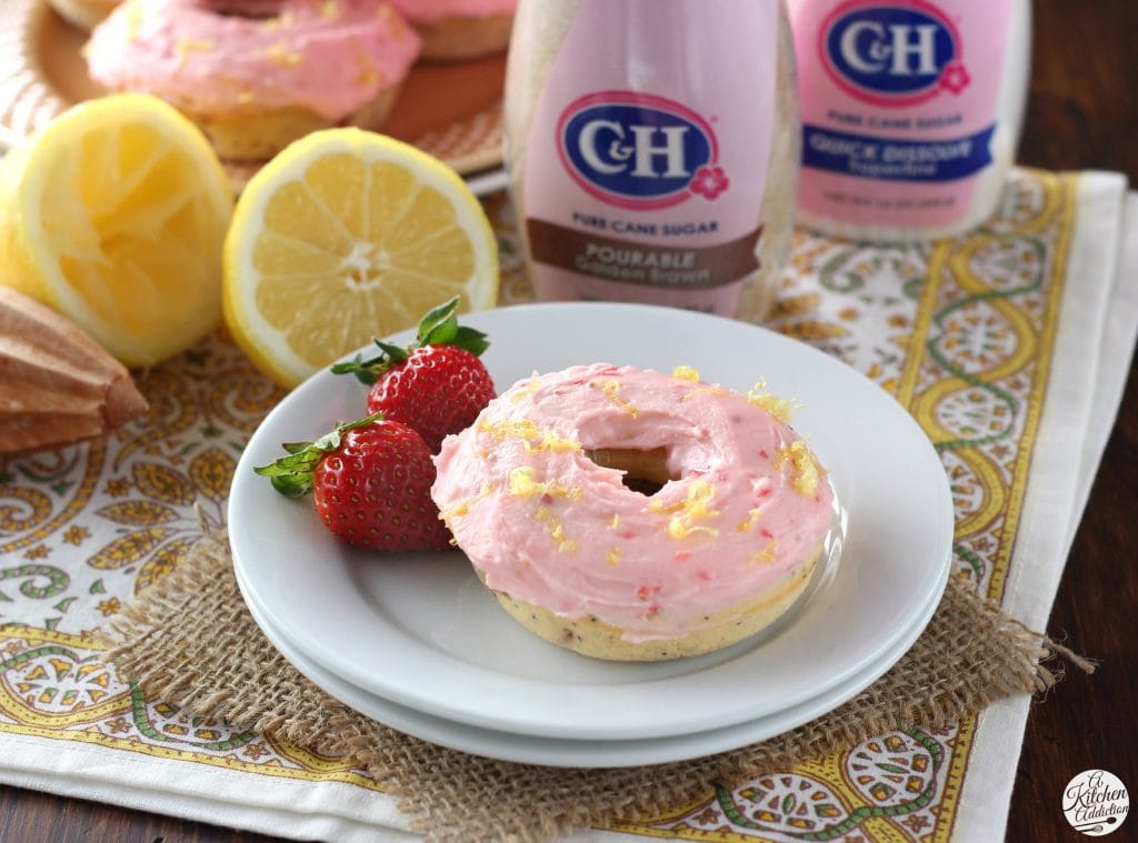 Strawberry Frosted Strawberry Lemon Poppyseed Donuts Recipe l www.a-kitchen-addiction.com