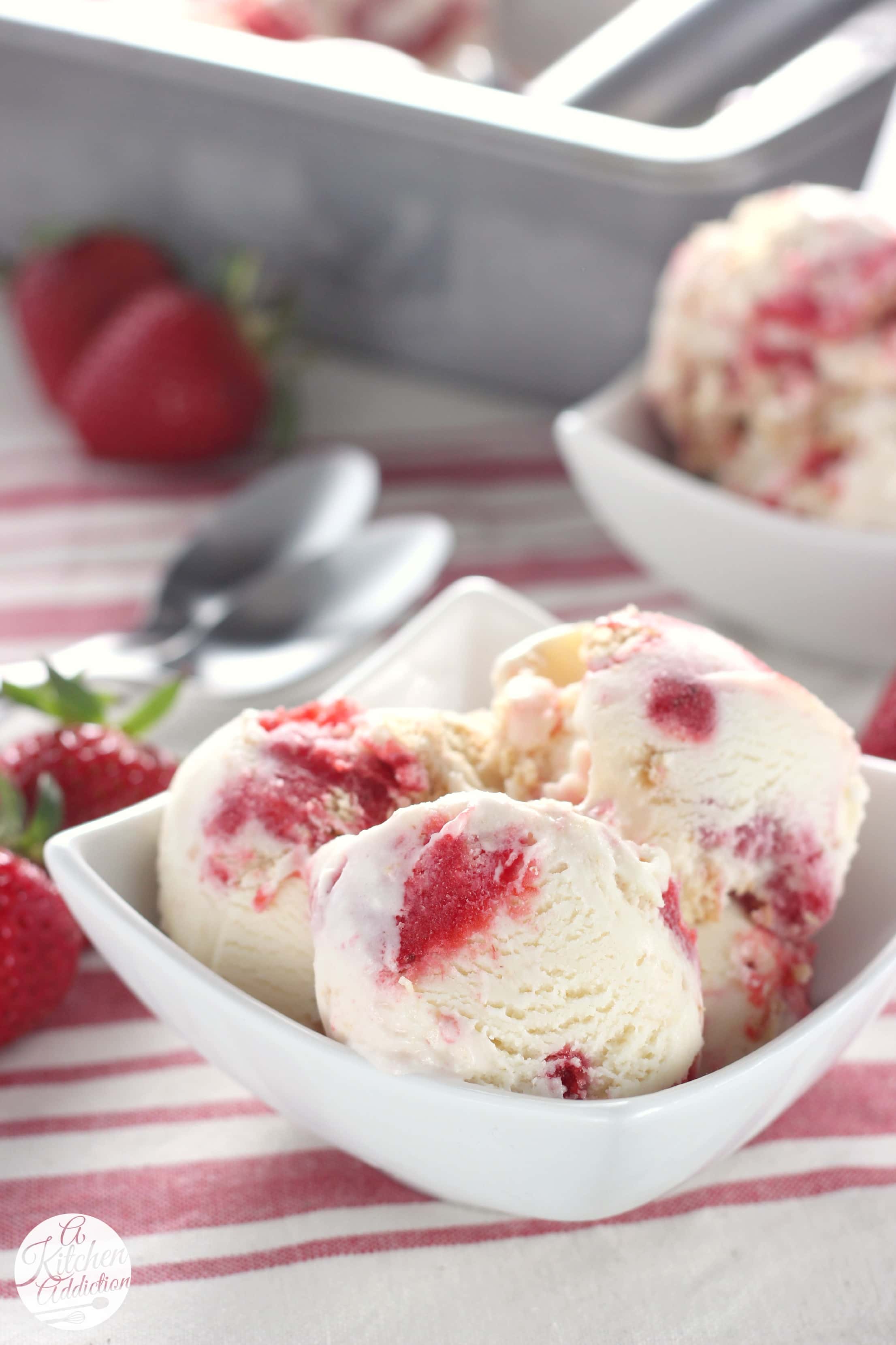 Strawberry Swirled Cheesecake Ice Cream - A Kitchen Addiction