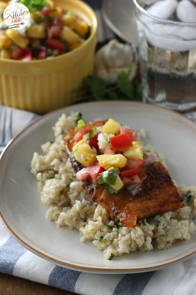 Blackened Cod with Pineapple Salsa Recipe l www.a-kitchen-addiction.com