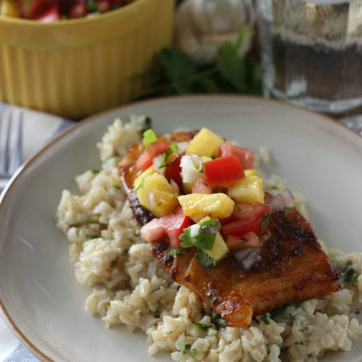 Blackened Cod with Pineapple Salsa Recipe l www.a-kitchen-addiction.com