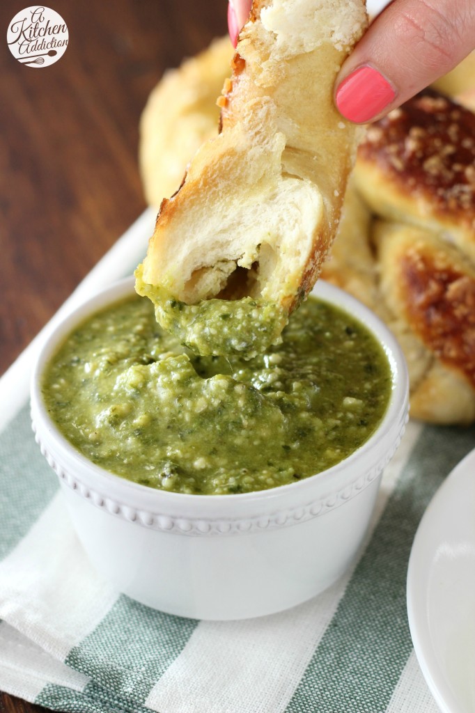 Learn How to Make Homemade Pesto Parmesan Stuffed Soft Pretzels l www.a-kitchen-addiction.com