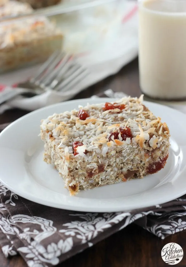 Healthy Soft Bake Strawberry Coconut Protein Bars www.a-kitchen-addiction.com