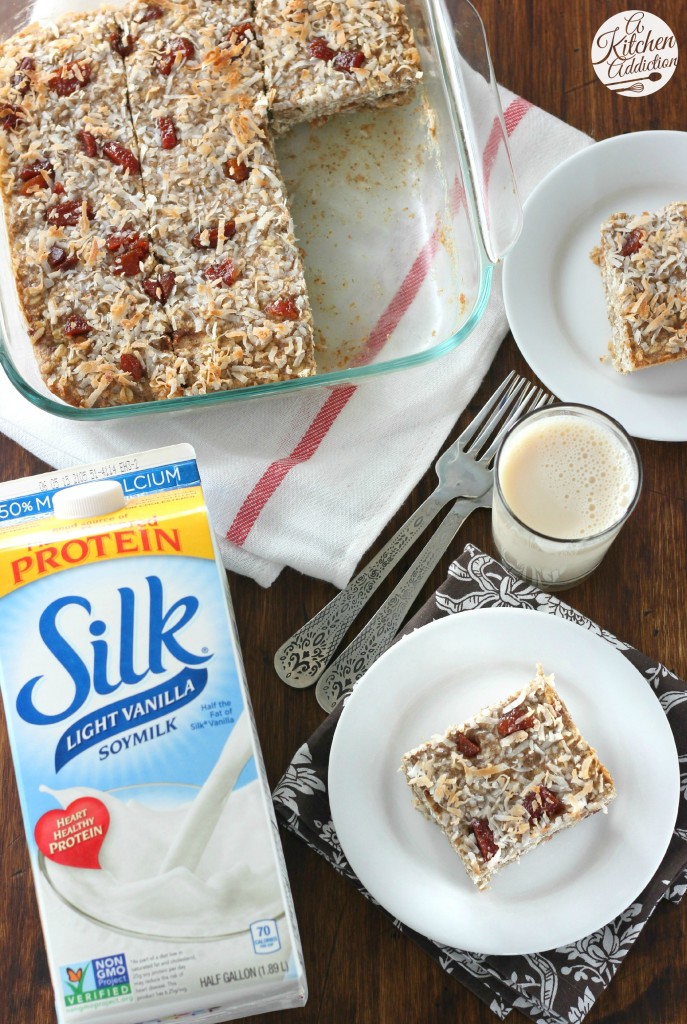 Soft Baked Strawberry Coconut Protein Bars made with soy milk l www.a-kitchen-addiction.com