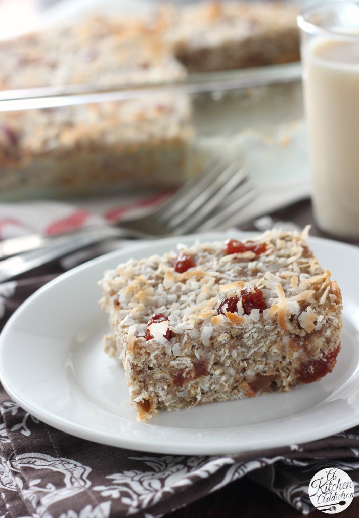 Soft Baked Strawberry Coconut Protein Bars www.a-kitchen-addiction.com