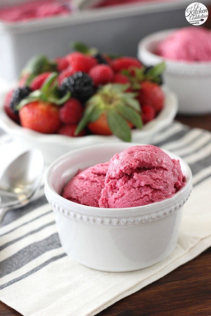 Agave Sweetened Triple Berry Frozen Yogurt Recipe l www.a-kitchen-addiction.com
