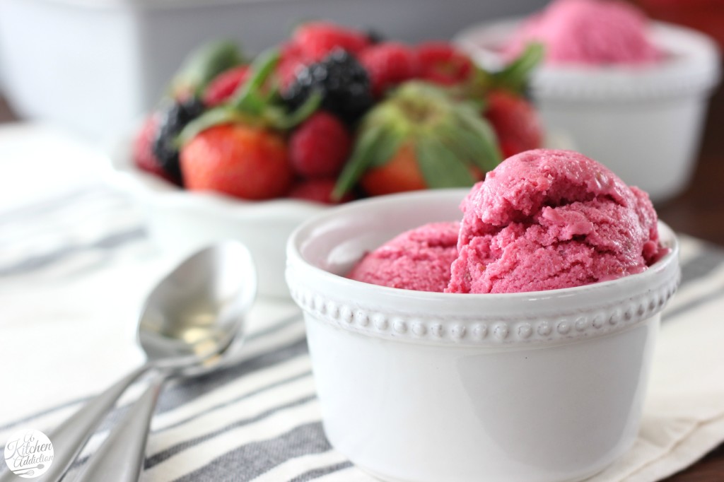 Triple Berry Frozen Yogurt Recipe from A Kitchen Addiction