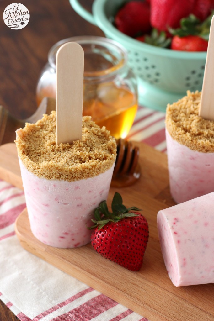 Strawberry Cheesecake Yogurt Popsicles l www.a-kitchen-addiction.com
