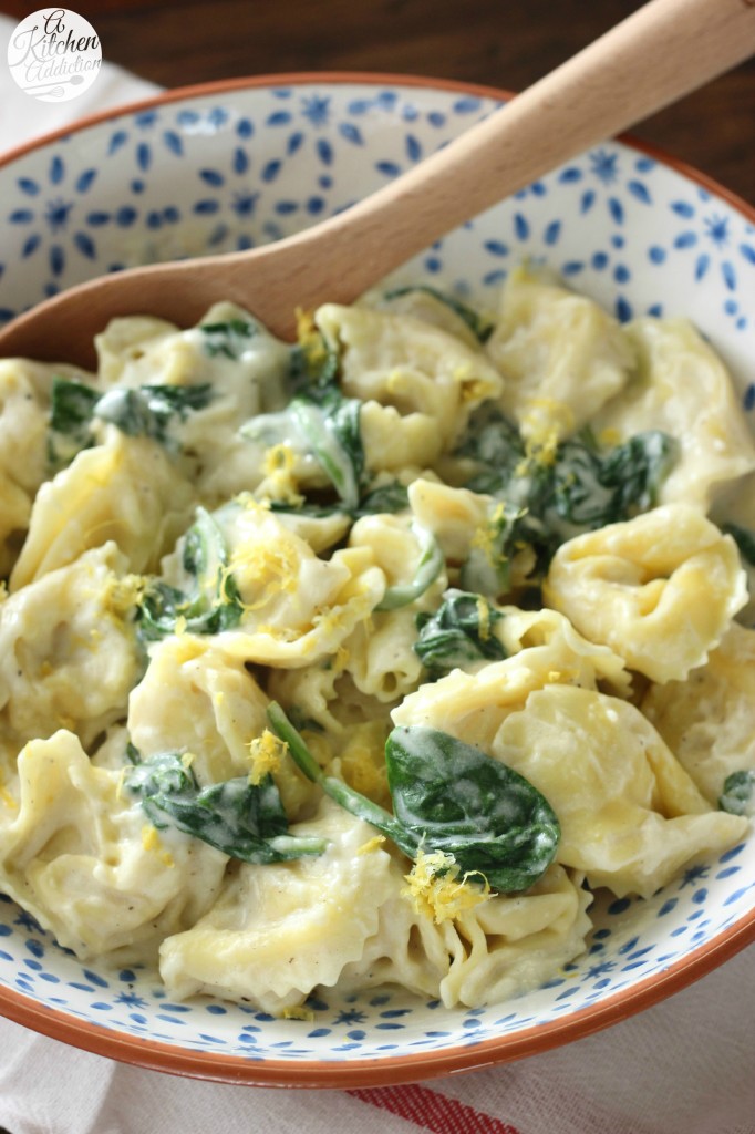30 Minute Tortellini with Spinach and Lemon Cream Sauce Recipe from A Kitchen Addiction