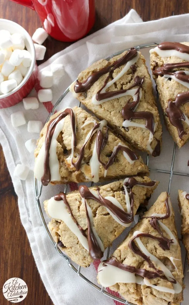 Peanut Butter Smores Scones with Marshmallow and Chocolate Drizzle l www.a-kitchen-addiction.com