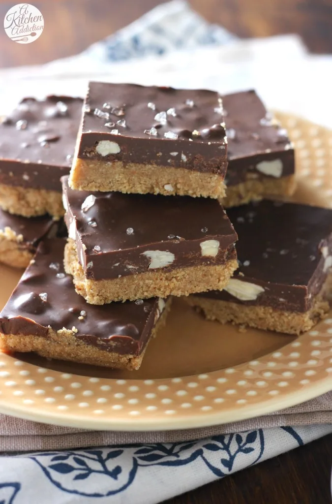 Easy Salted Chocolate Almond Butter Bars Recipe from A Kitchen Addiction