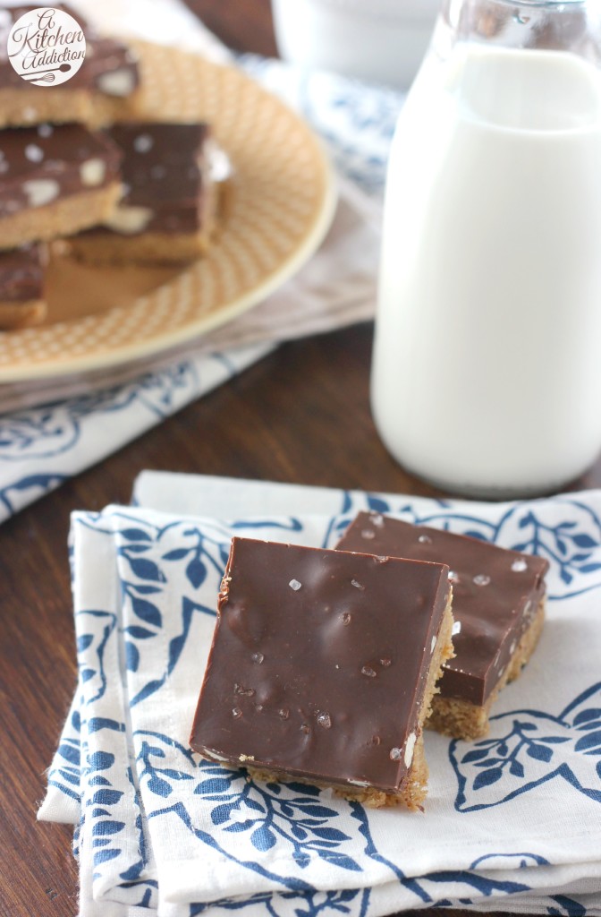 No Bake Salted Chocolate Almond Butter Bars from A Kitchen Addiction