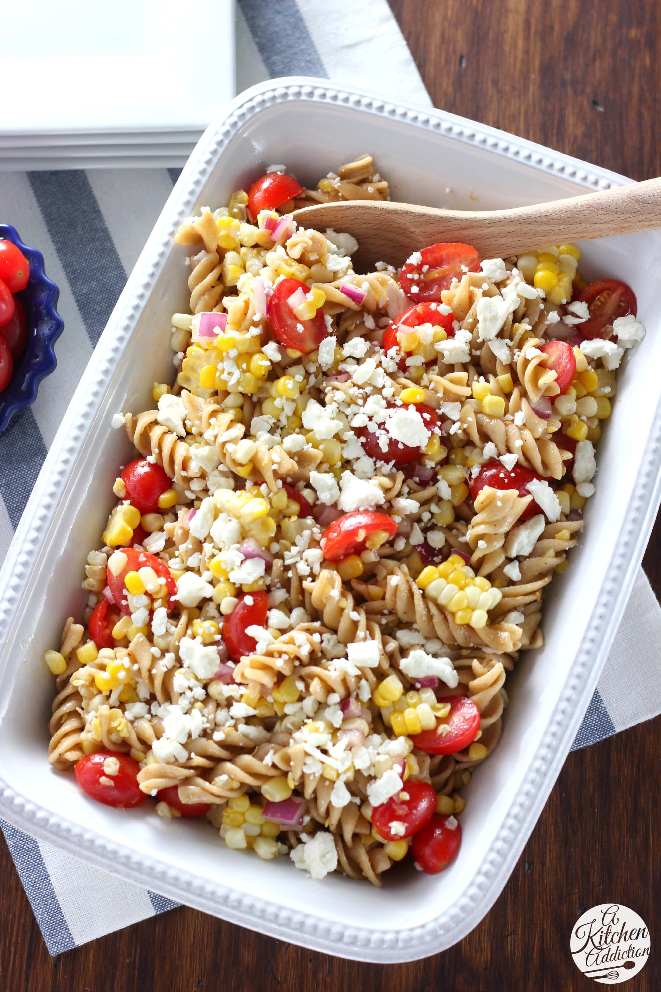 Fresh Corn and Tomato Pasta Salad - A Kitchen Addiction