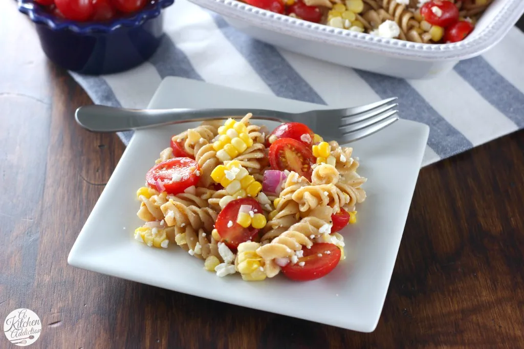 Fresh Corn and Tomato Pasta Salad Recipe from A Kitchen Addiction