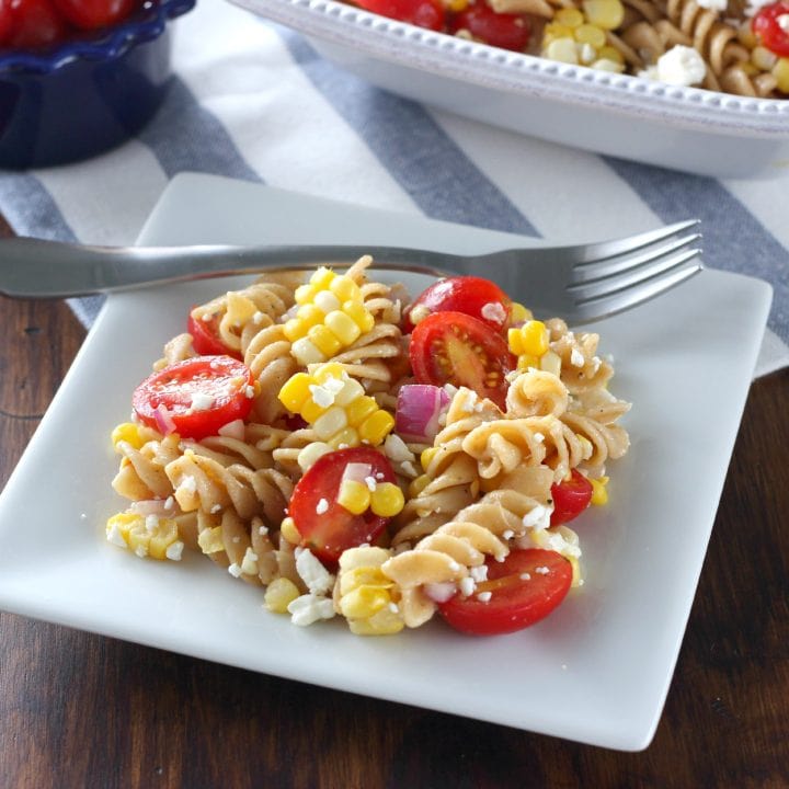 Fresh Corn and Tomato Pasta Salad Recipe from A Kitchen Addiction