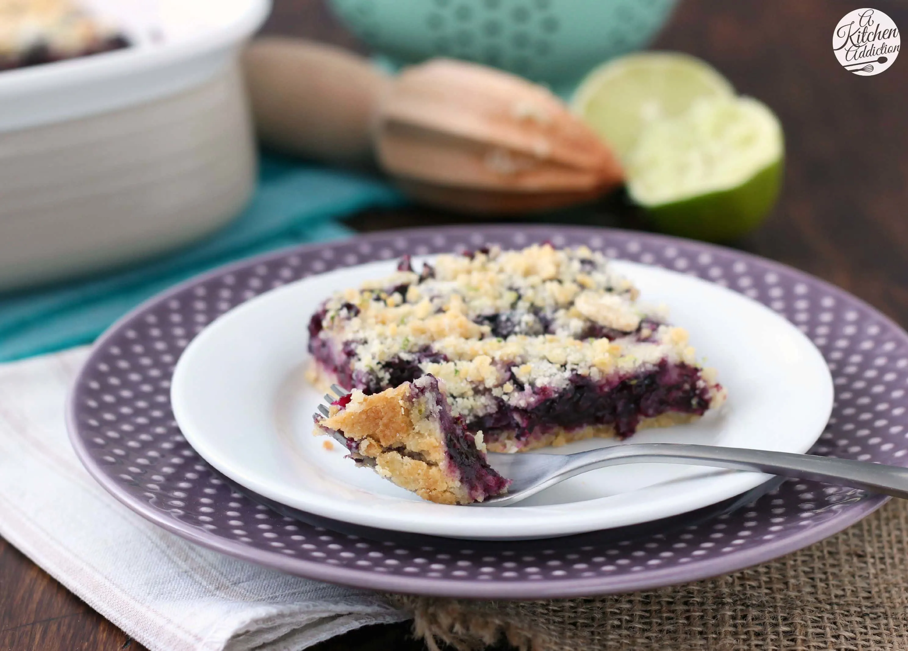 Easy Blueberry Lime Crumb Bars Recipe l www.a-kitchen-addiction.com