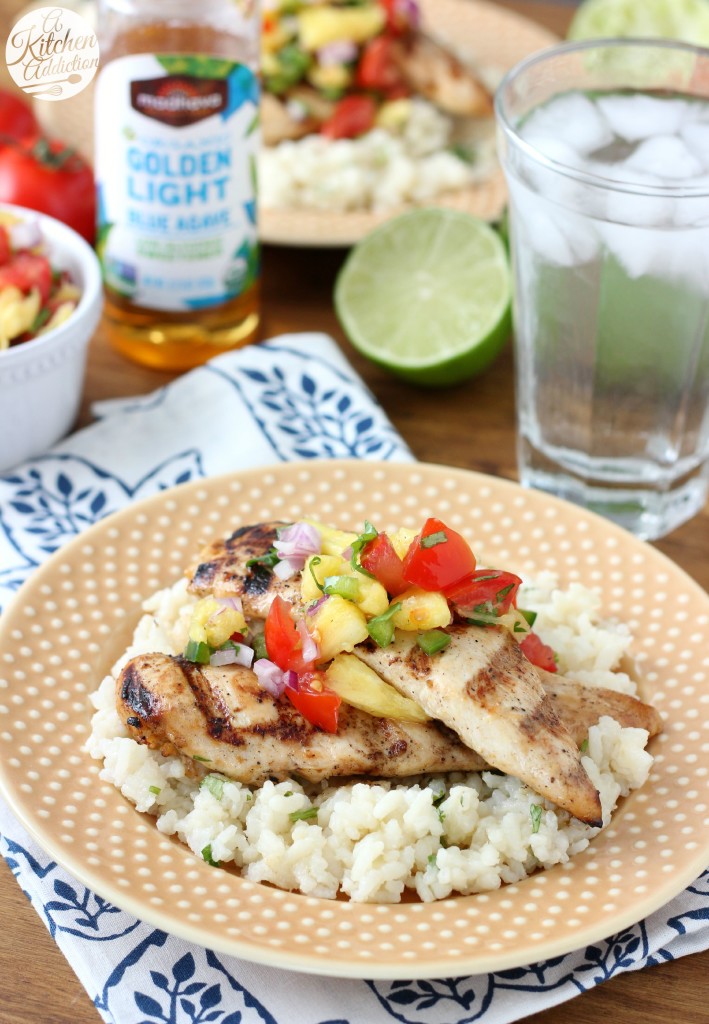 Grilled Agave Lime Chicken with Pineapple Salsa from A Kitchen Addiction