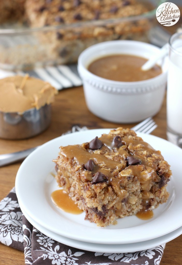 Peanut Butter Chocolate Chip Banana Bread Baked Oatmeal with Peanut Butter Syrup from A Kitchen Addiction