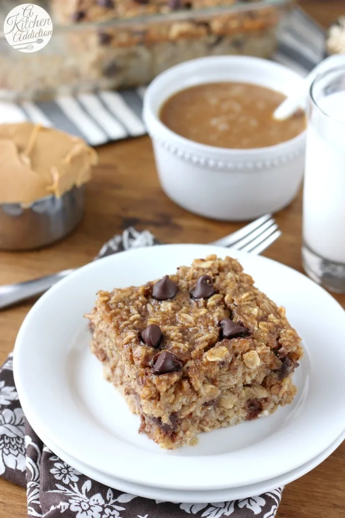 Peanut Butter Chocolate Chip Banana Bread Baked Oatmeal with Peanut Butter Syrup Recipe from A Kitchen Addiction