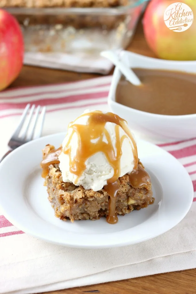 Salted Caramel Apple Oatmeal Cookie Bars from A Kitchen Addiction