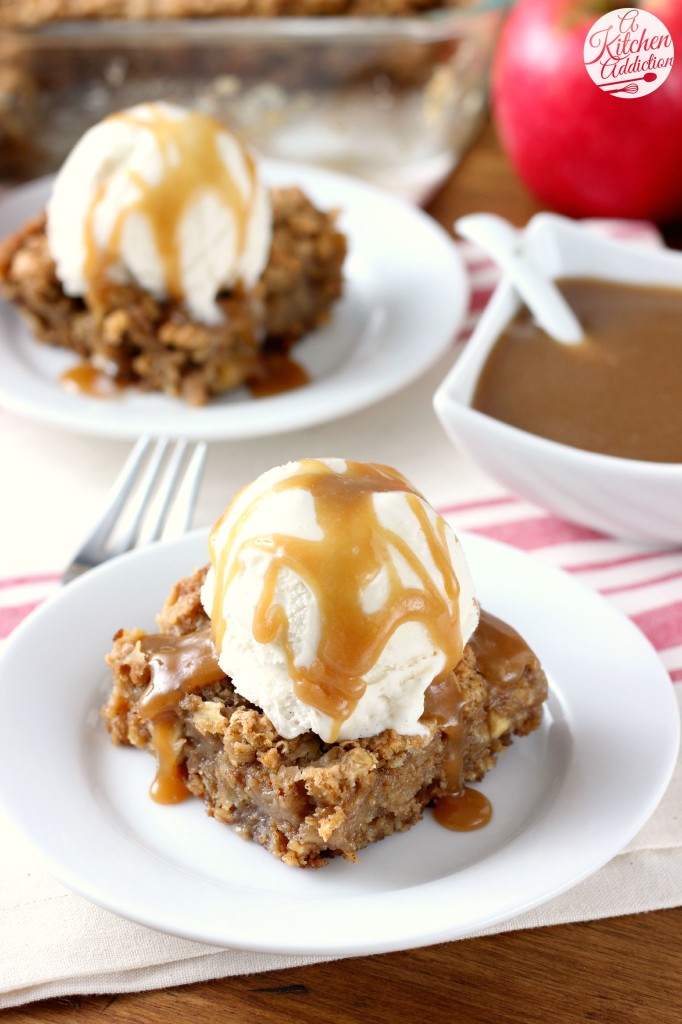Salted Caramel Apple Oatmeal Cookie Bars Recipe l www.a-kitchen-addiction.com