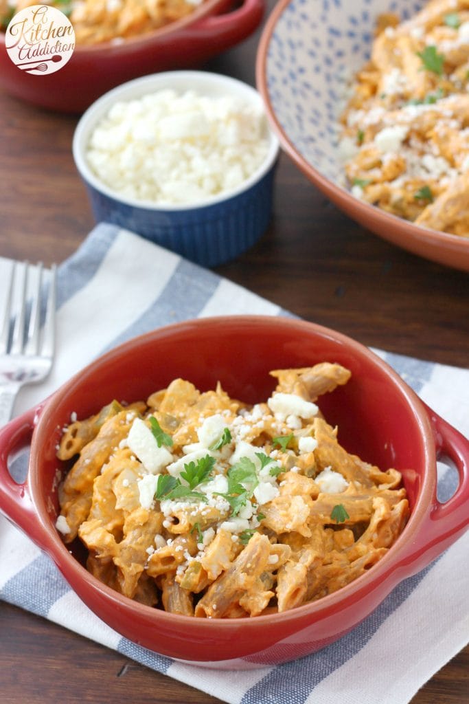 Lightened Up Buffalo Chicken Penne Recipe from A Kitchen Addiction