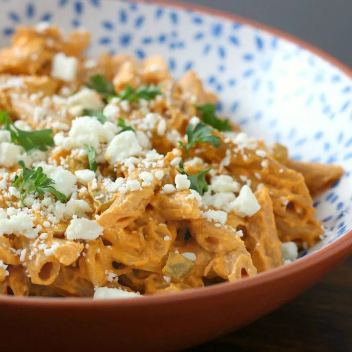Lightened Up Buffalo Chicken Penne Recipe from A Kitchen Addiction