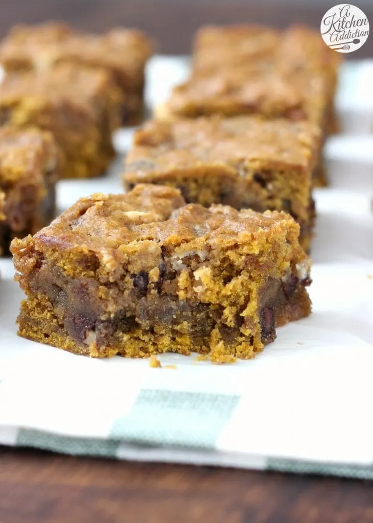 Loaded Salted Caramel Pumpkin Bars from A Kitchen Addiction