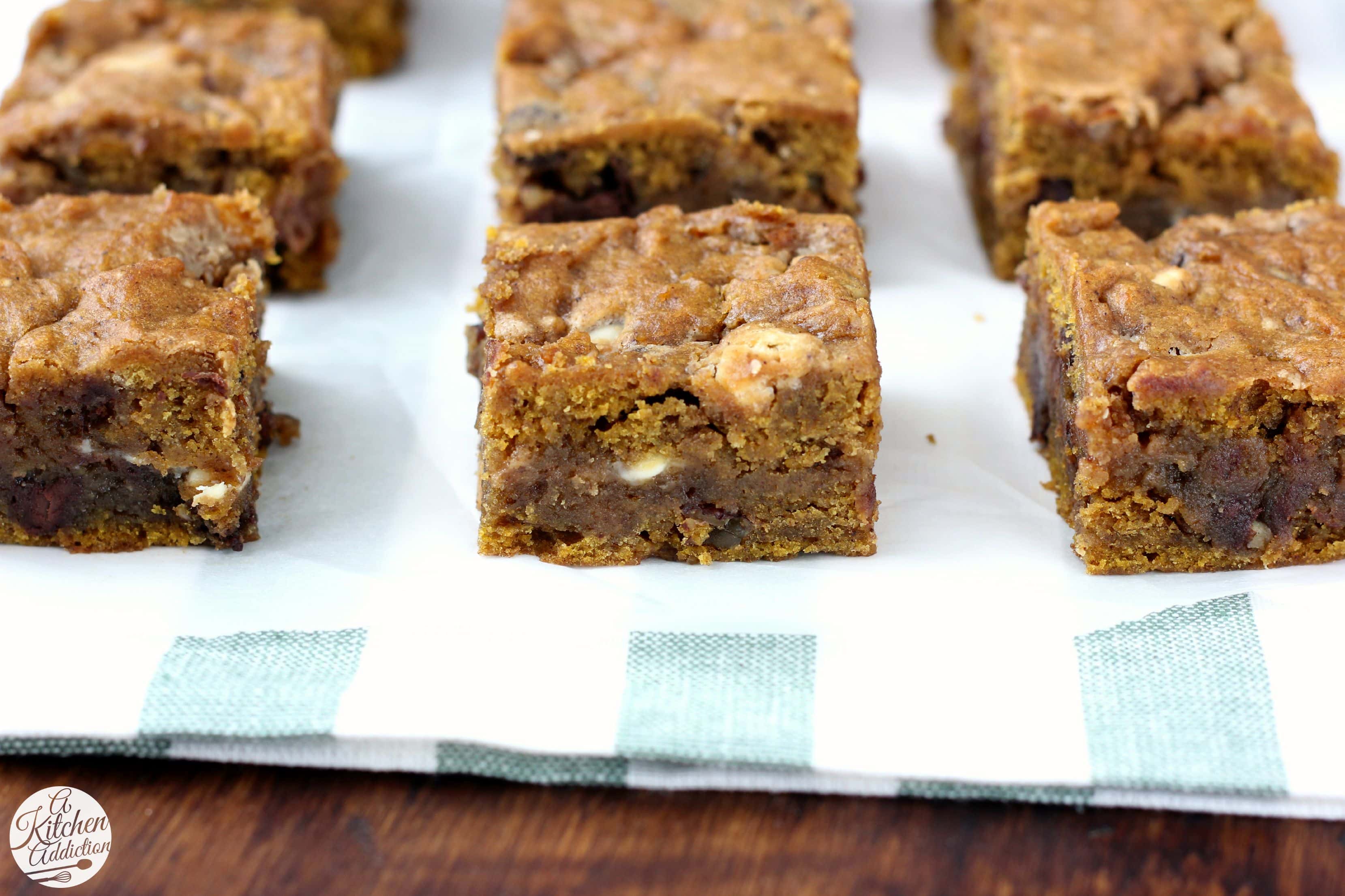 Loaded Pumpkin Blondies Recipe from A Kitchen Addiction