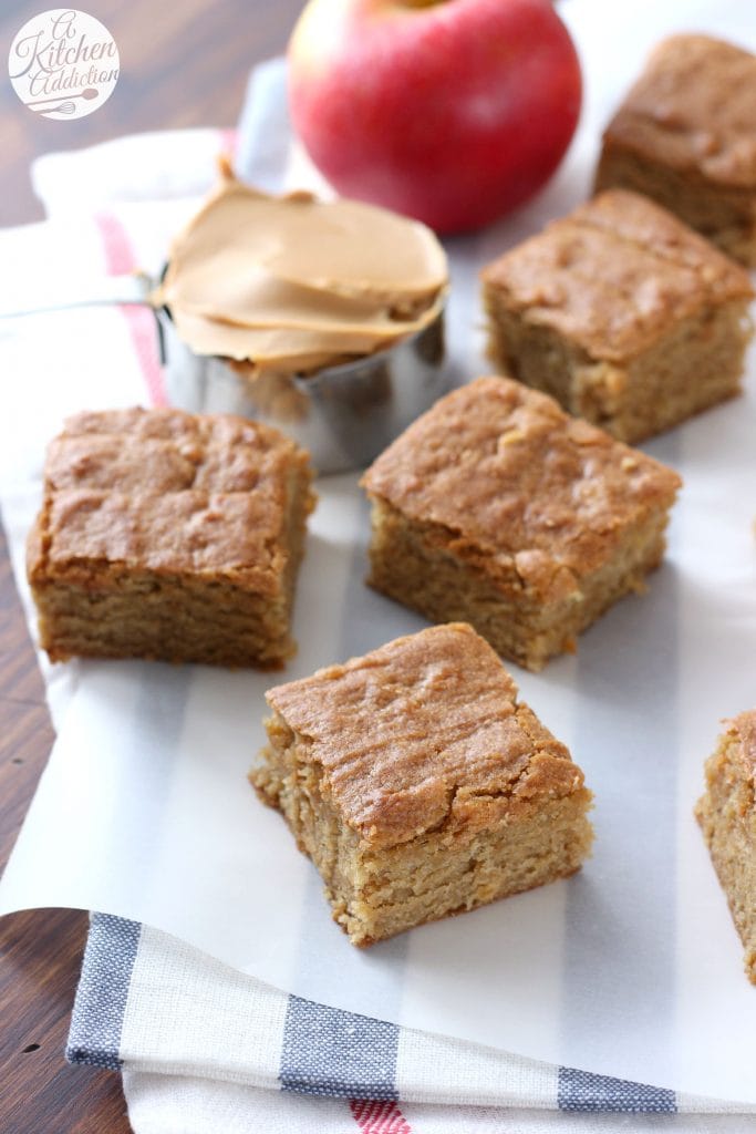 Chewy Peanut Butter Apple Bars Recipe from A Kitchen Addiction @akitchenaddict