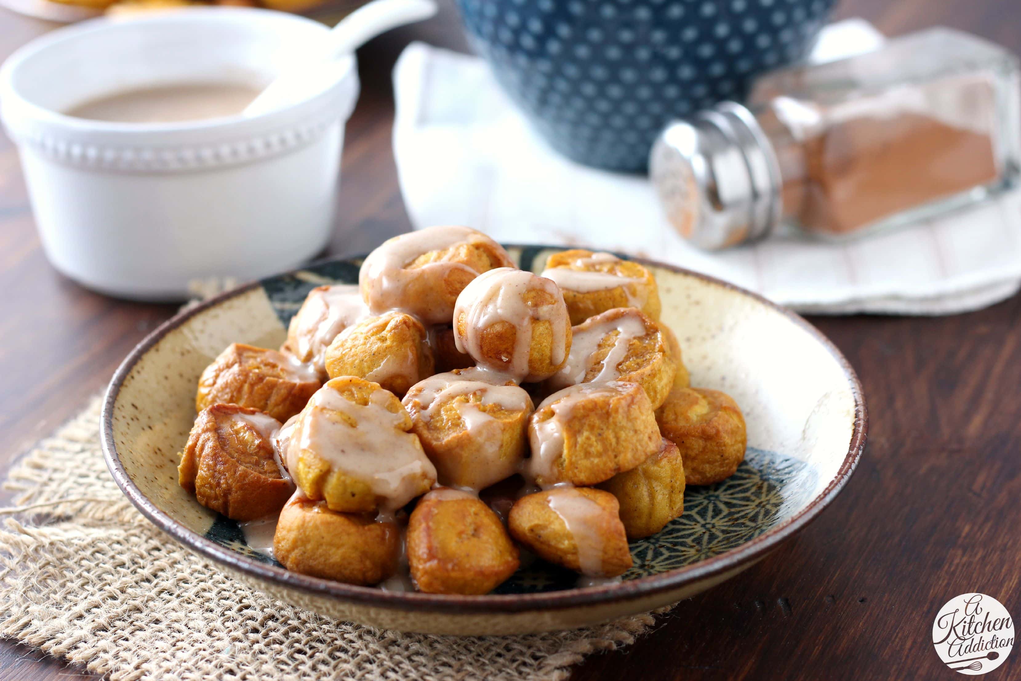 Dairy Free Pumpkin Pretzel Bites with Pumpkin Spice Glaze from A Kitchen Addiction