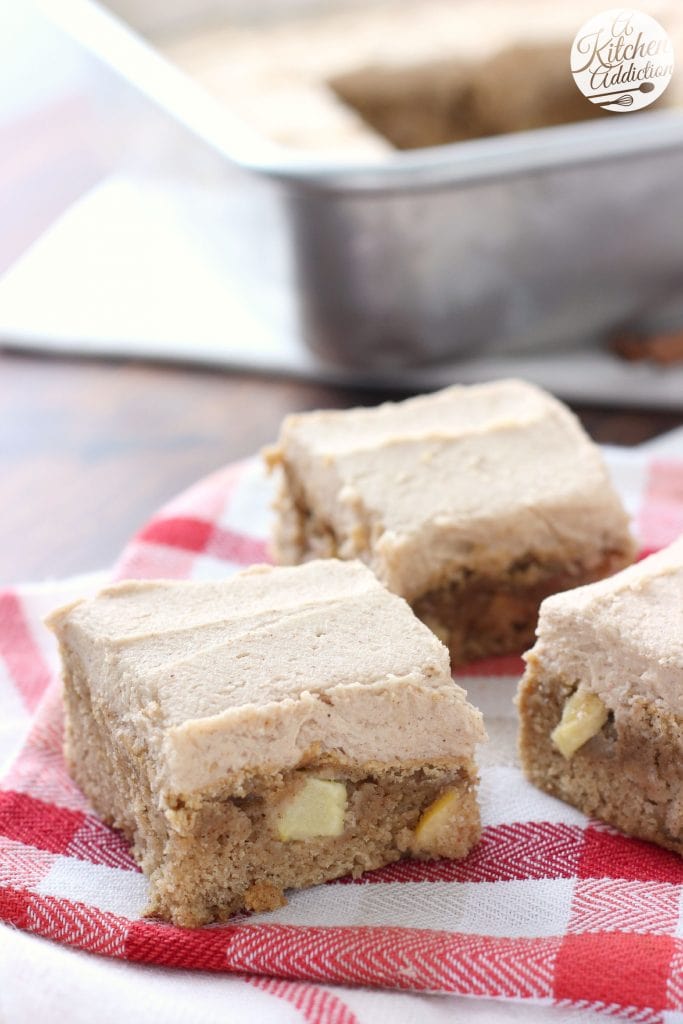 Brown Sugar Buttercream Frosted Spiced Apple Bars from A Kitchen Addiction