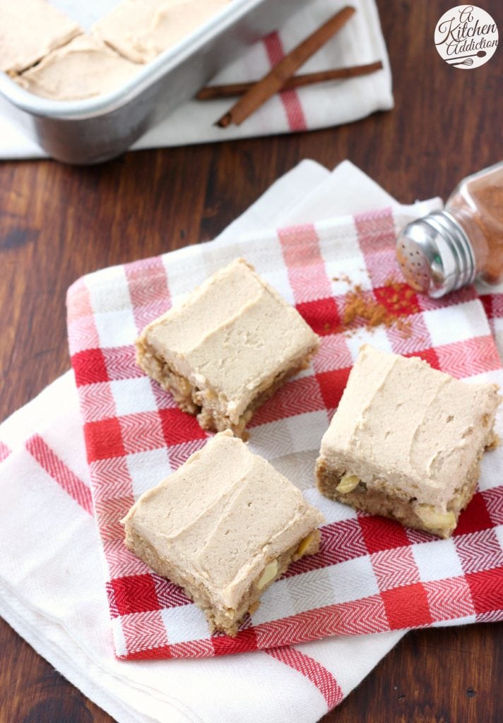 Spiced Apple Bars with Cinnamon Brown Sugar Buttercream Frosting from @akitchenaddict