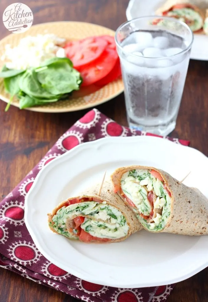 Protein Packed Spinach Feta Egg White Wraps Recipe from A Kitchen Addiction