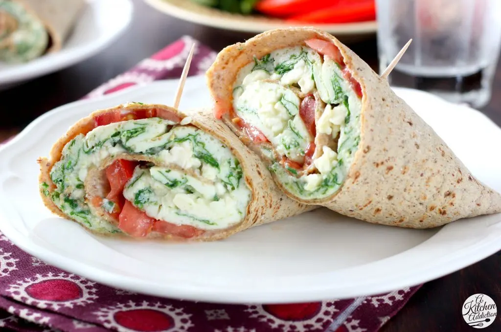 Protein Packed Spinach and Feta Egg White Wraps from @akitchenaddict