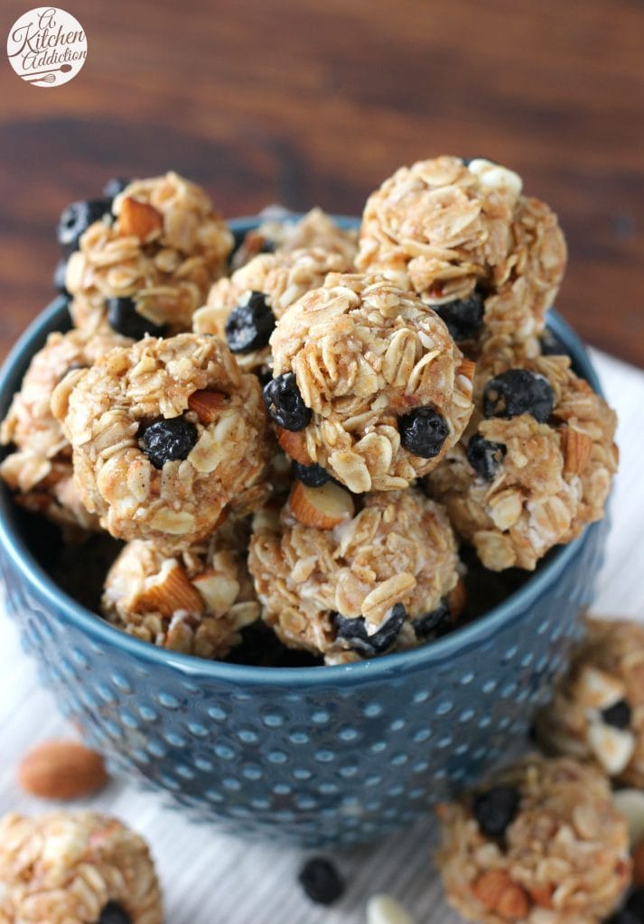 No Bake White Chocolate Blueberry Maple Granola Bites Recipe from A Kitchen Addiction