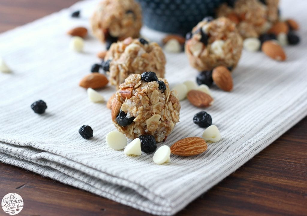 White Chocolate Blueberry Maple Granola Bites Recipe from A Kitchen Addiction