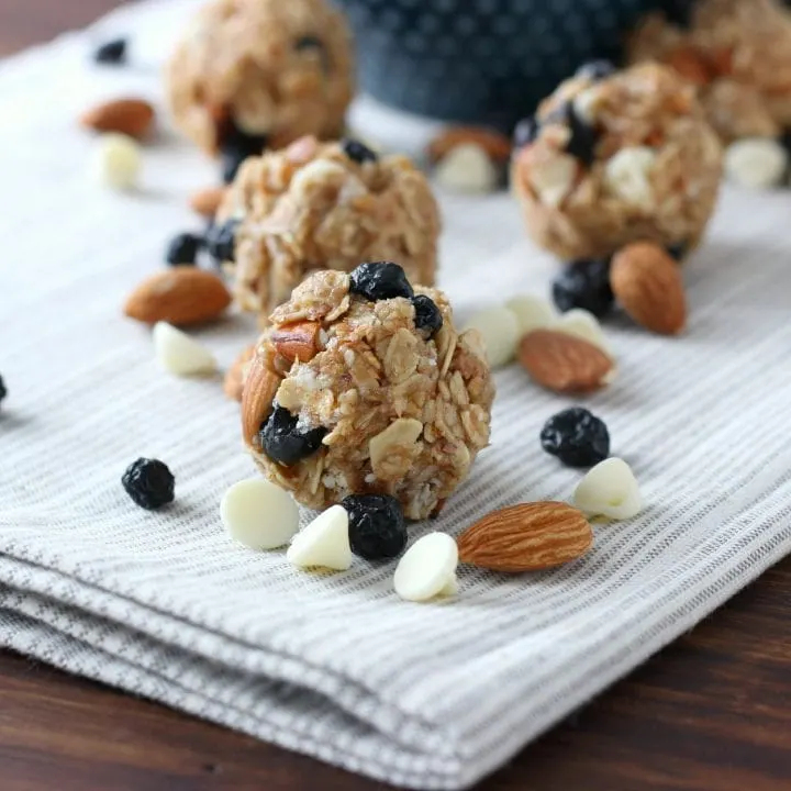 White Chocolate Blueberry Maple Granola Bites Recipe from A Kitchen Addiction